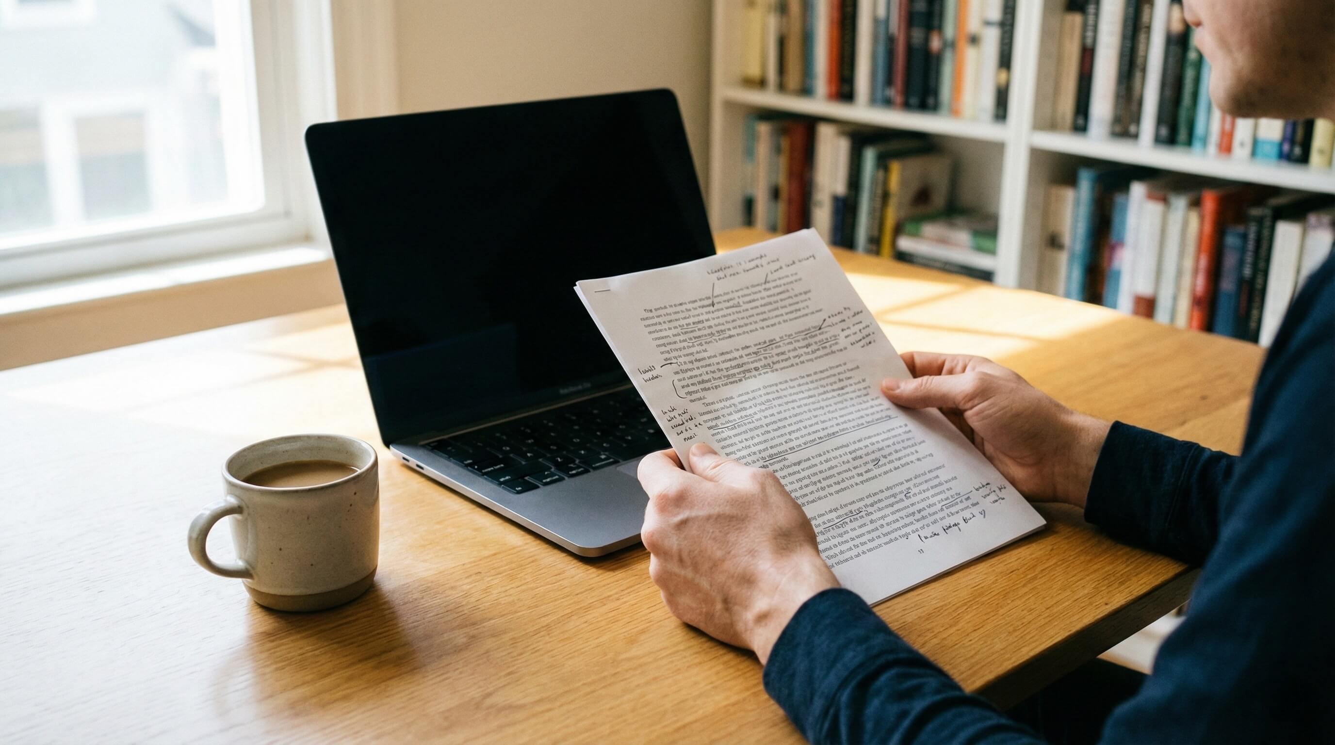 Translator reviewing annotated text in professional practice environment